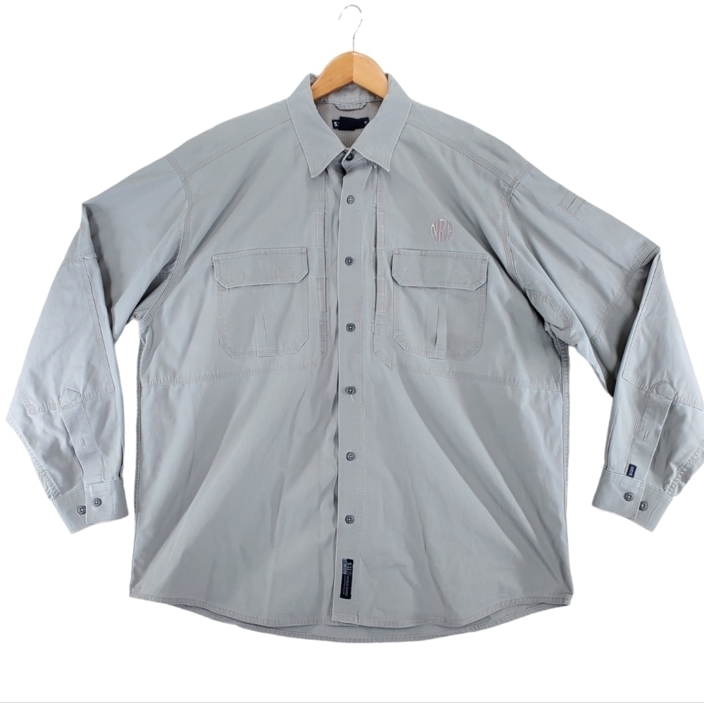 5.11 Tactical Canvas Shirt Men XL Beige Khaki Cargo Conceal Pocket Button Up NRA